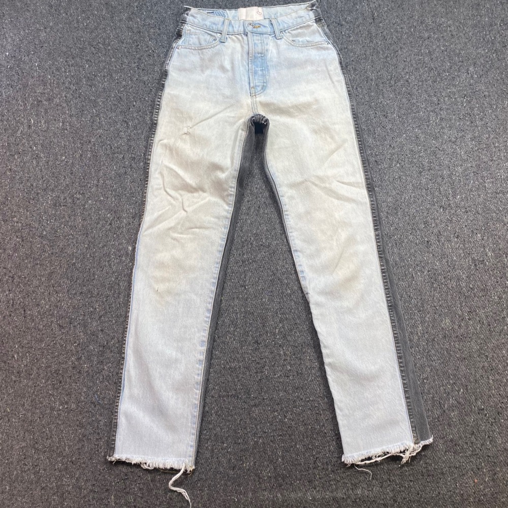 Revice Denim Jeans Sz 27 Womens Blue Two Tone Streetwear Raw Hem Straight Leg